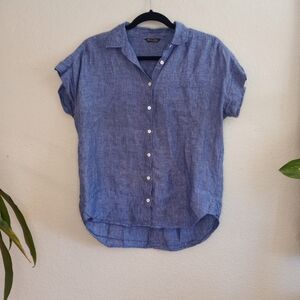 Massimo Dutti Linen Chambray Coastal Nautical Lightweight Quiet Luxury Button Up